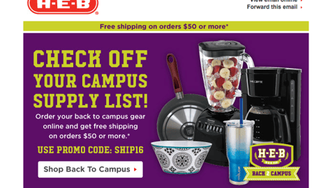 H-E-B 'Campus Supply List' Email